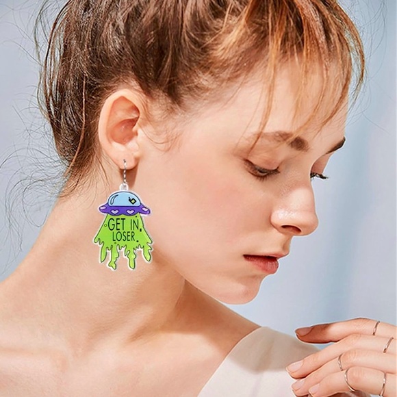 Alien UFO 'Get in Loser' Acrylic Earrings – Halloween Weirdcore Space Jewelry - Picture 7 of 14